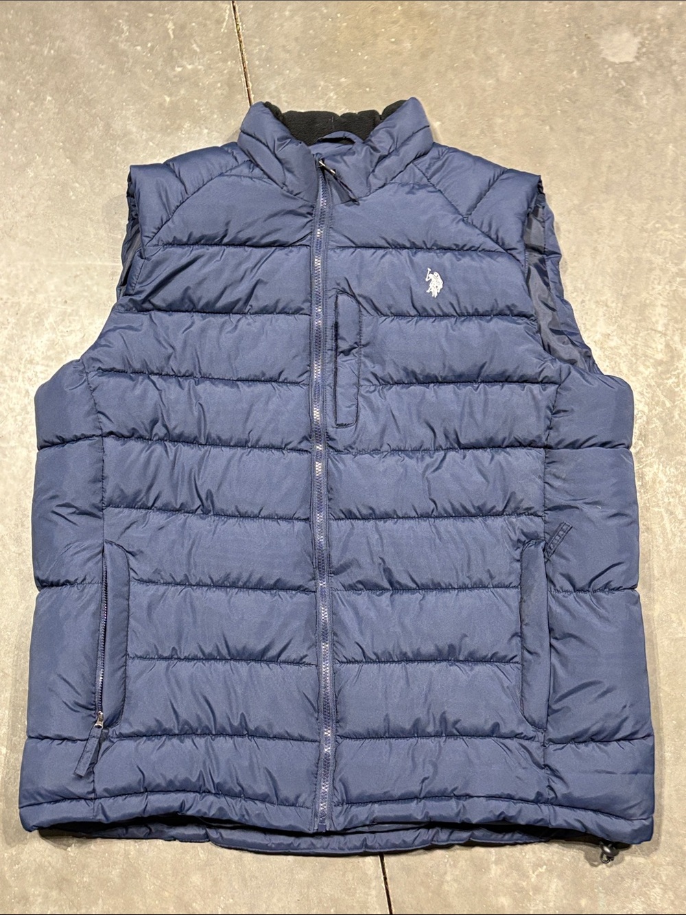 U.S. Polo Assn. Men's Blue Puffer Vest 3XL Full Zip Pockets Stand-Up